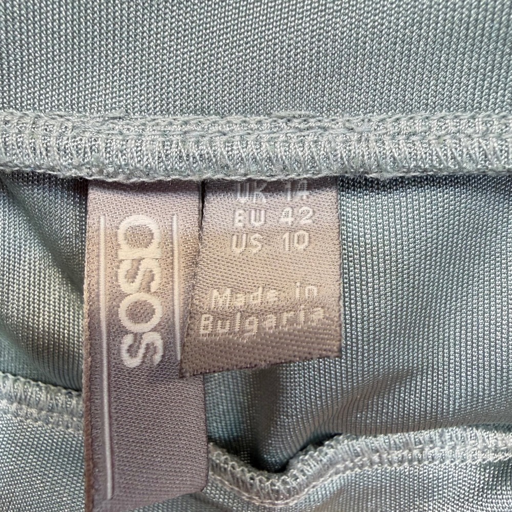 ASOS‎ Wide Leg Pants Womens Size 10 Sage Green High Rise Side Slit - Picture 3 of 7